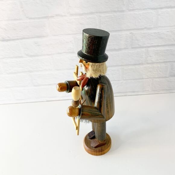 Vintage Erzgebirge Chimney Sweeper Wood Carved Smoker Ladder Brush Figure 8" - Picture 6 of 7